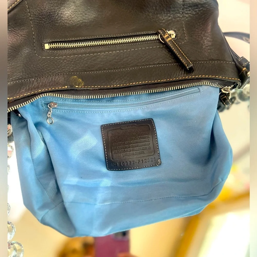 Coach Black  pebble leather Shoulder Bag with Crescent Silhouette